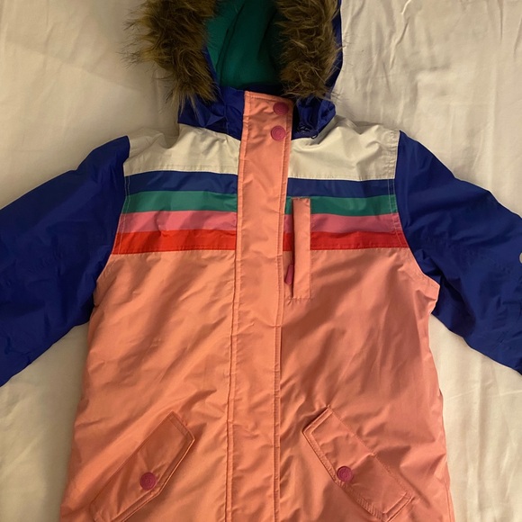 Mini Boden Multicolor All-Weather Girls Jacket with Faux Fur Hood - Picture 1 of 14